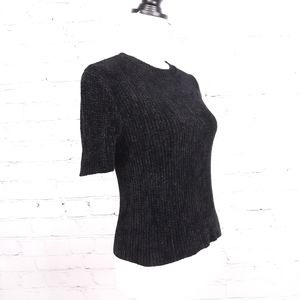 VINTAGE 90s AEO Minimalist Ribbed Chenille Black Sweater Tee M